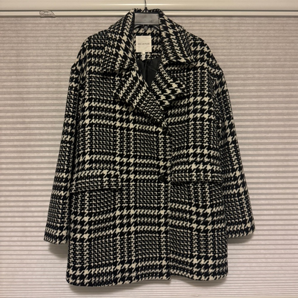 Avec Les Filles Houndstooth Plaid Oversized Woolblebd coat - size medium